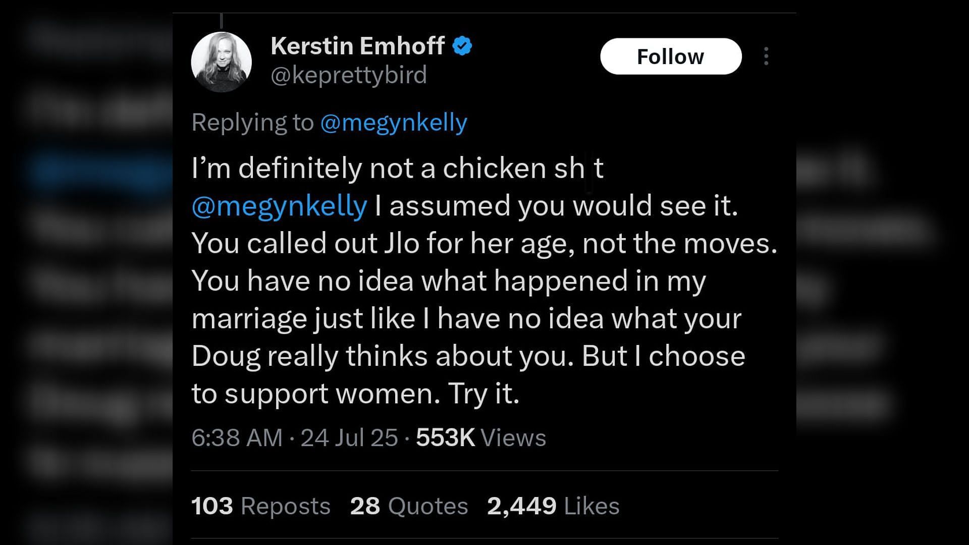 Emhoff's response to Kelly's tweet (Image via X/@keprettybird)